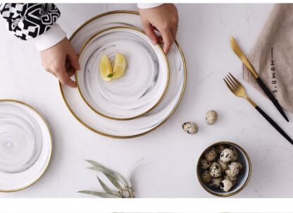 Shallow Plate with Porcelain Marble Design - Image 3