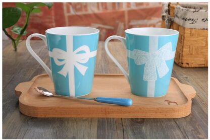 Blue Bow Print Ceramic Cup and Plate - Image 3