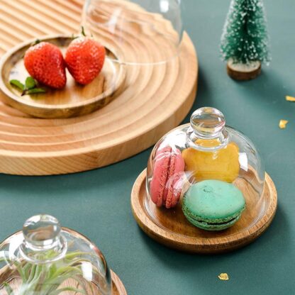 Wooden Plate and Glass Dome for Desserts