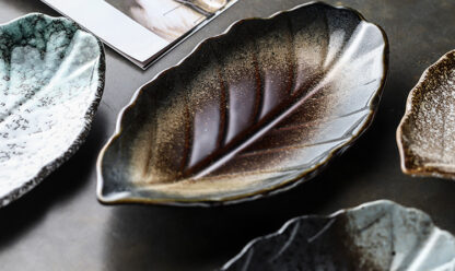 Creative Leaf Shape Ceramic Dish for Asian Cuisine - Image 4