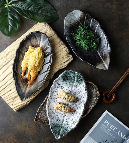 Creative Leaf Shape Ceramic Dish for Asian Cuisine - Image 5