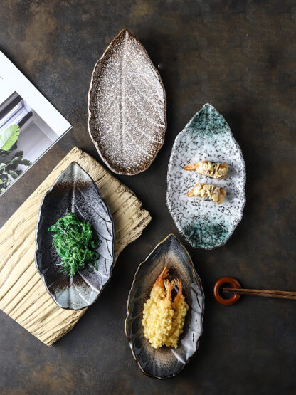 Creative Leaf Shape Ceramic Dish for Asian Cuisine - Image 2